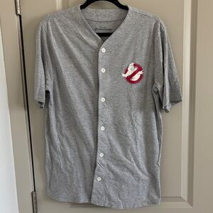 Ghostbusters Gray Short-Sleeve Button Baseball Tee